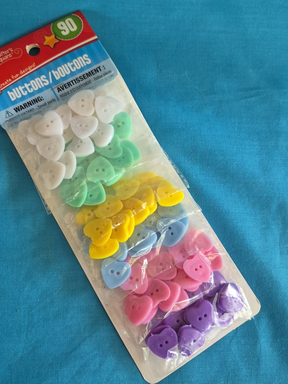 Crafters Square Heart Button 1 Pkg 90 Buttons NIP Sewing Scrapbooking
